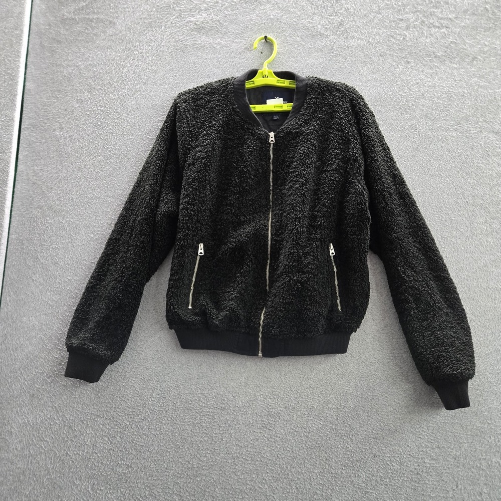 American Eagle Outfitters Women Jacket XL Black Bomber Sherpa Full Zip Pockets